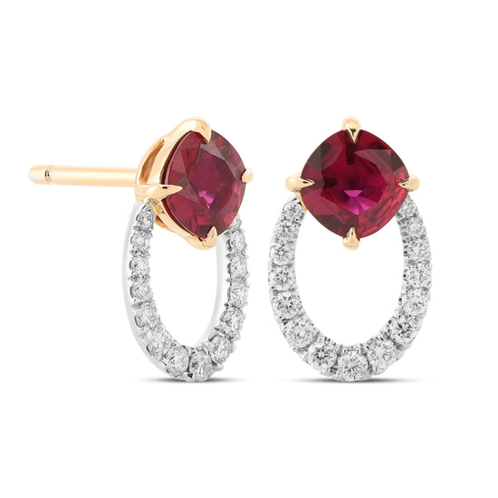 Red Cushion Ruby and Diamond Earrings