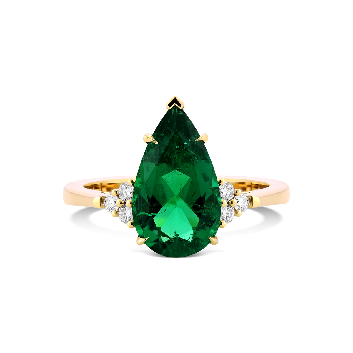 Pear Emerald Side Stone Ring