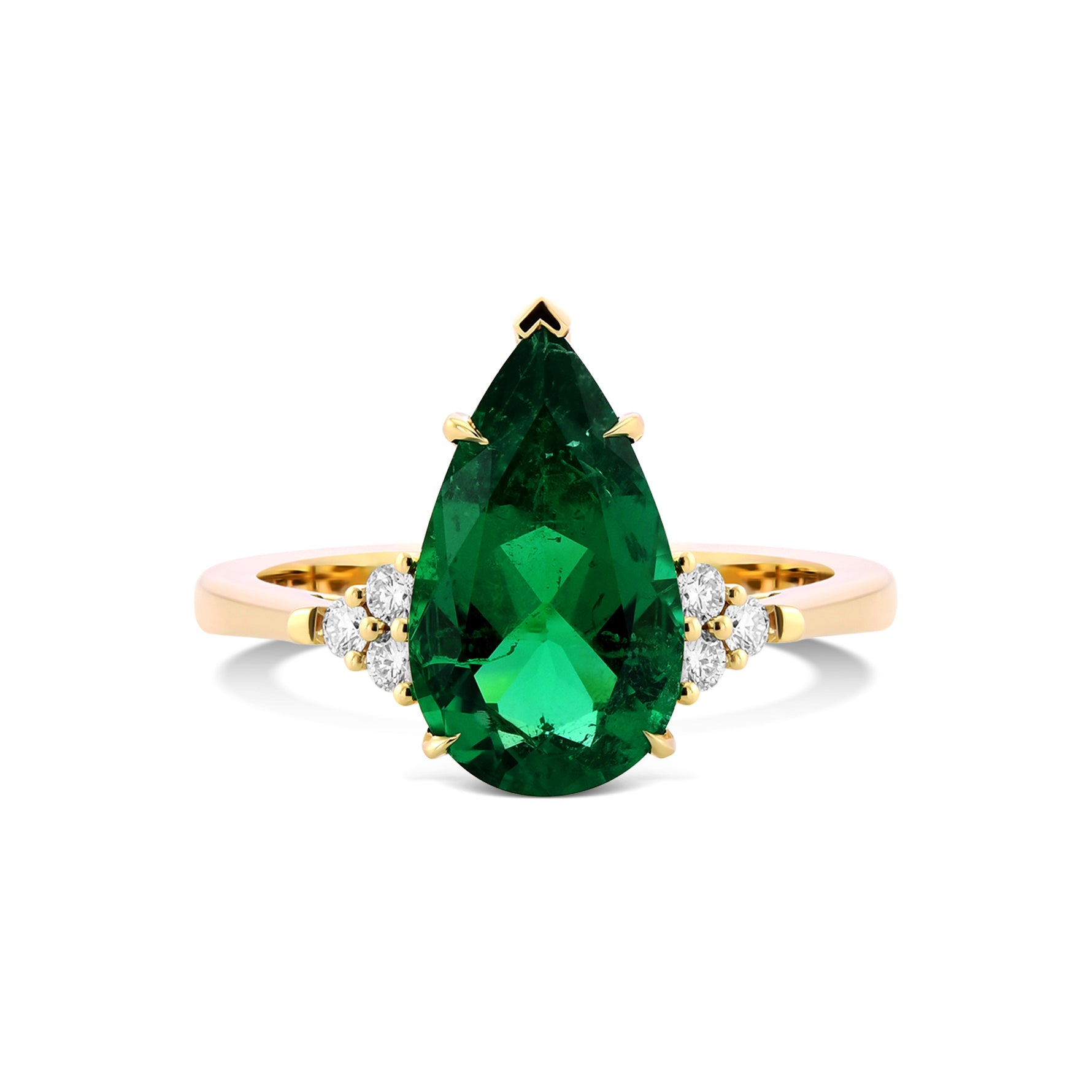 Pear Emerald Side Stone Ring