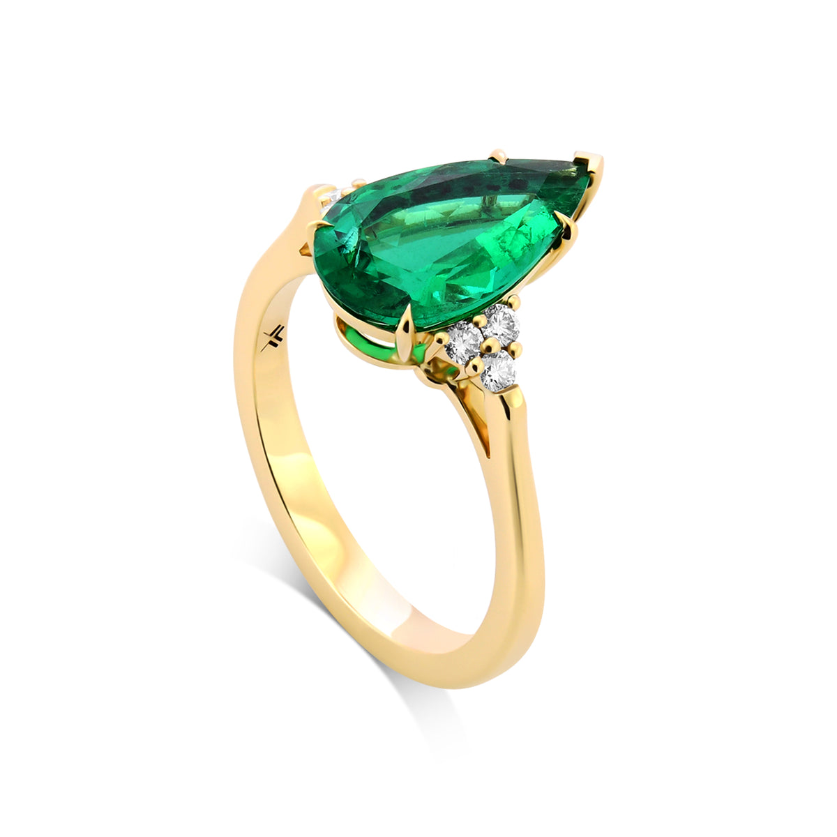 Pear Emerald Side Stone Ring