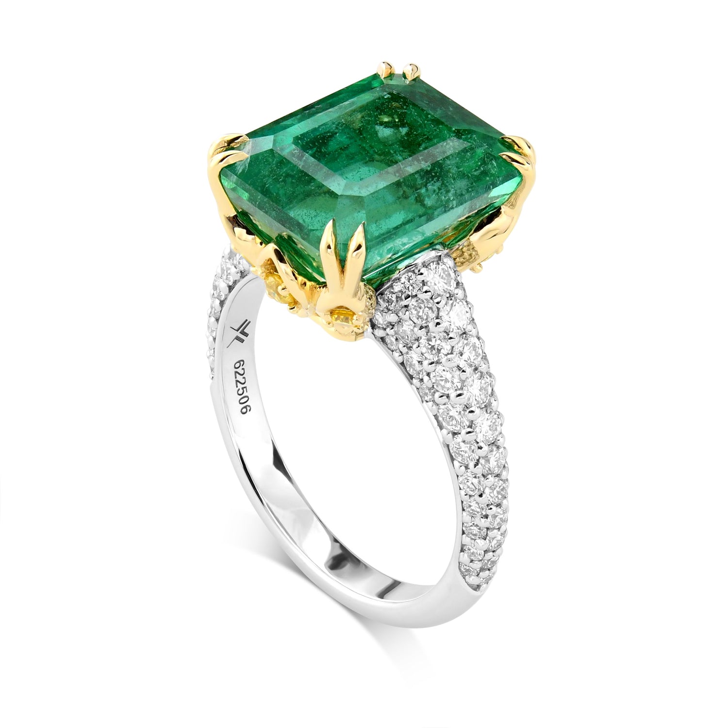 Emerald & Contoured Pave Side-stone Ring