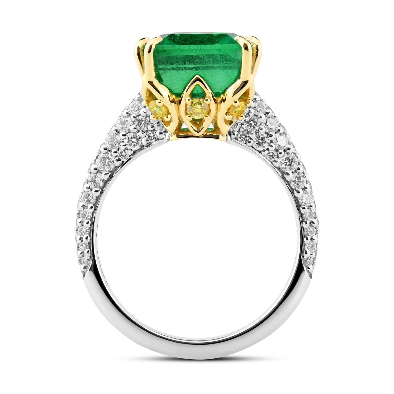 Emerald & Contoured Pave Side-stone Ring