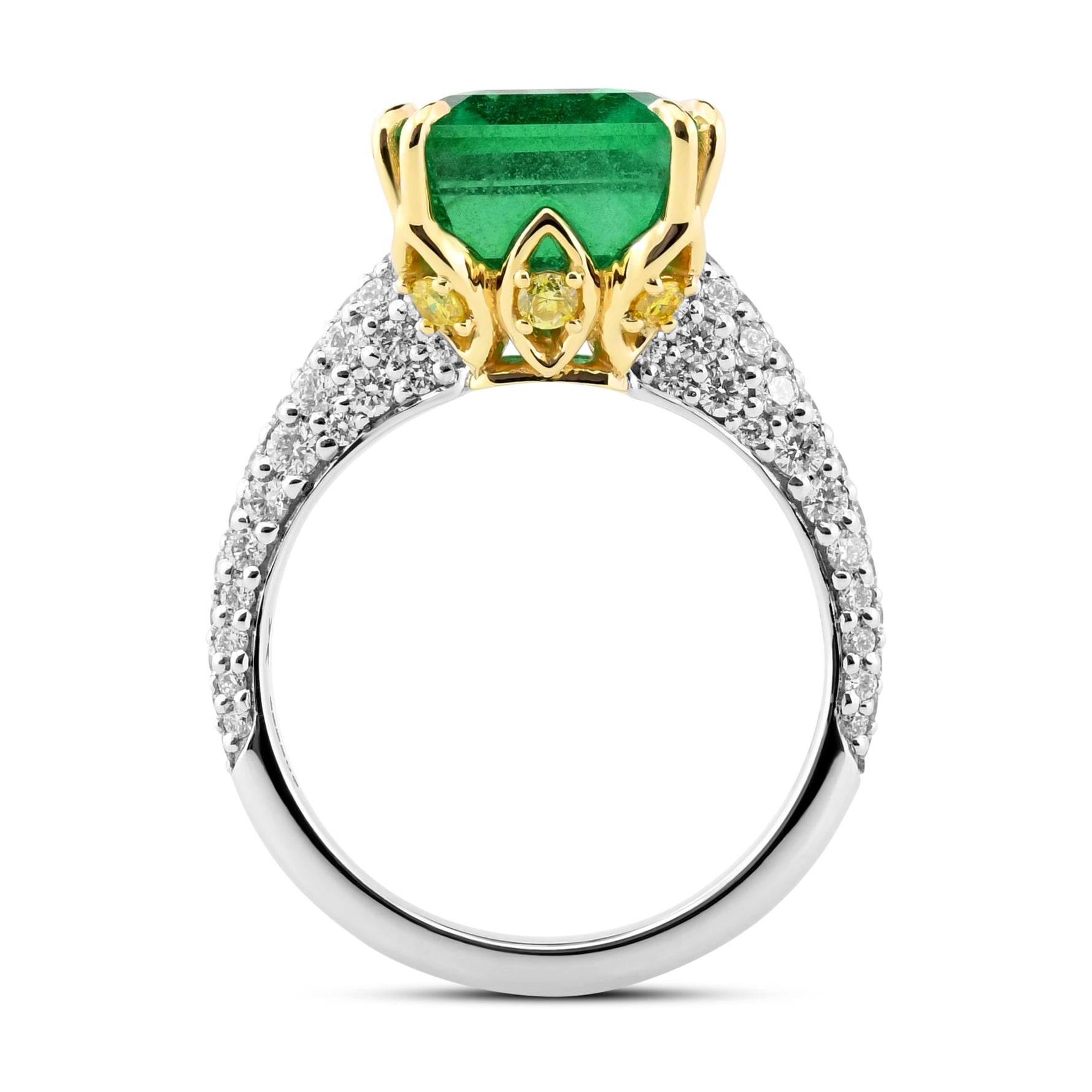 Emerald & Contoured Pave Side-stone Ring