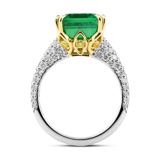 Emerald & Contoured Pave Side-stone Ring