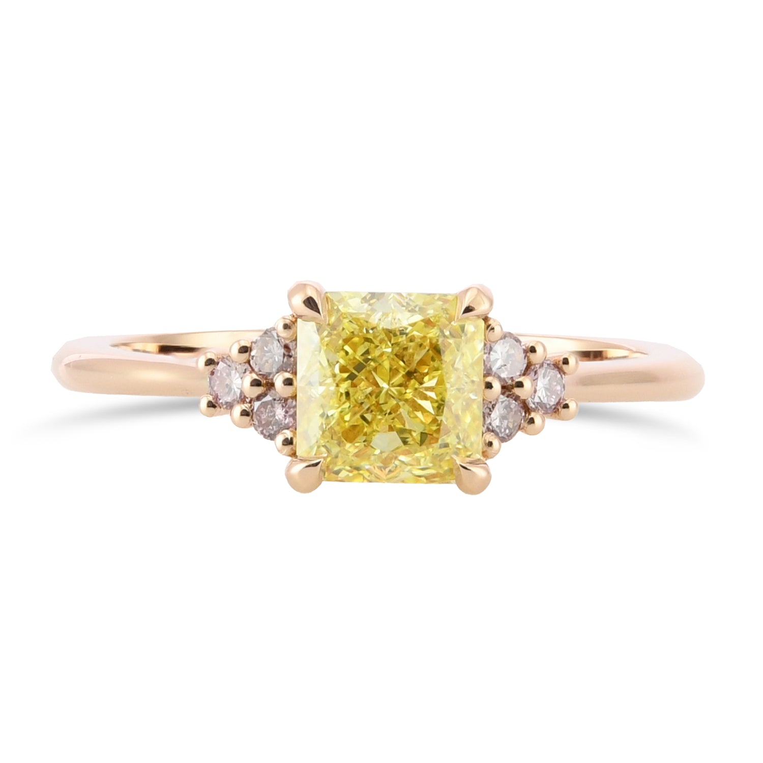 Fancy Intense Yellow Radiant & Fancy Light Pink Diamond Side-stone Ring
