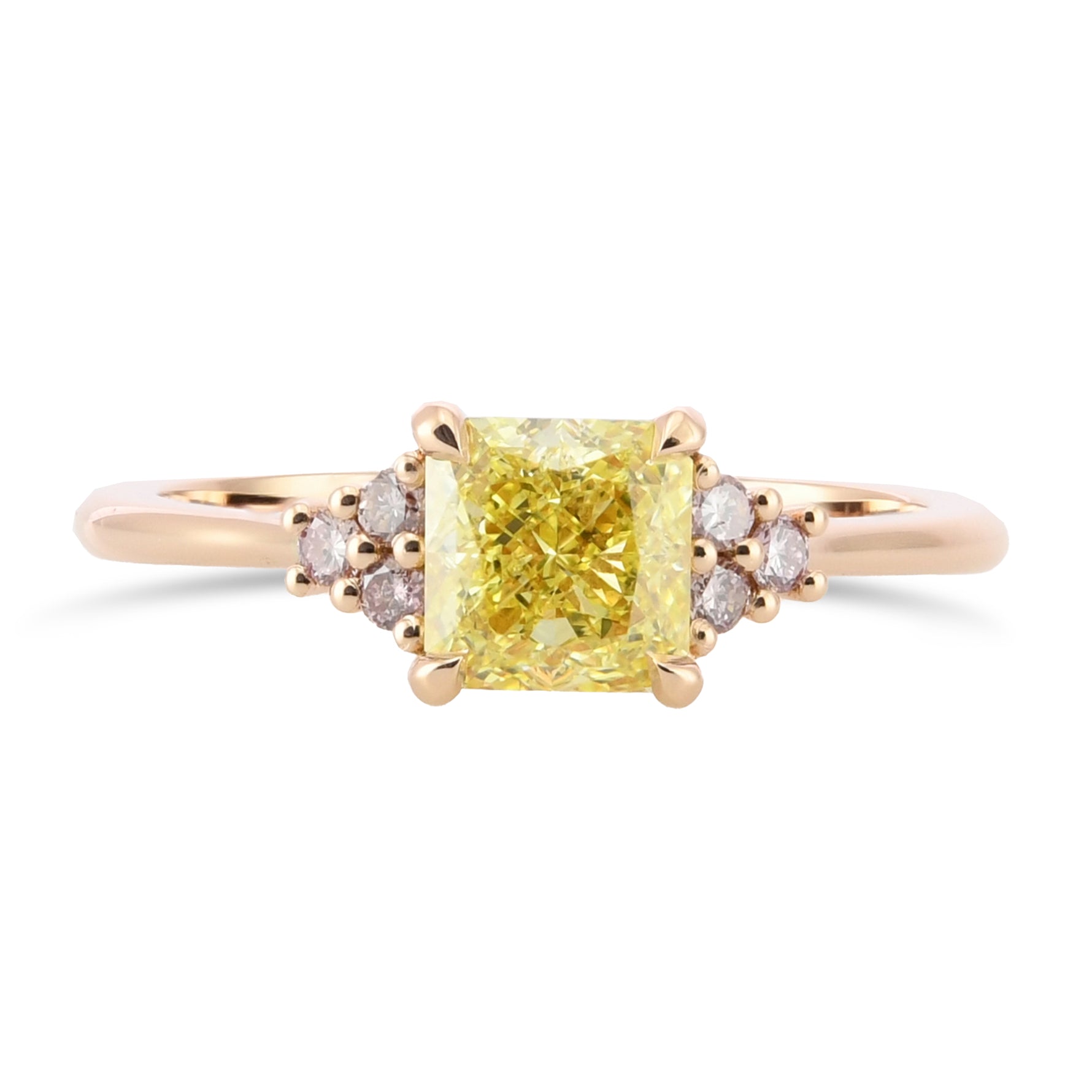 Fancy Intense Yellow Radiant & Fancy Light Pink Diamond Side-stone Ring