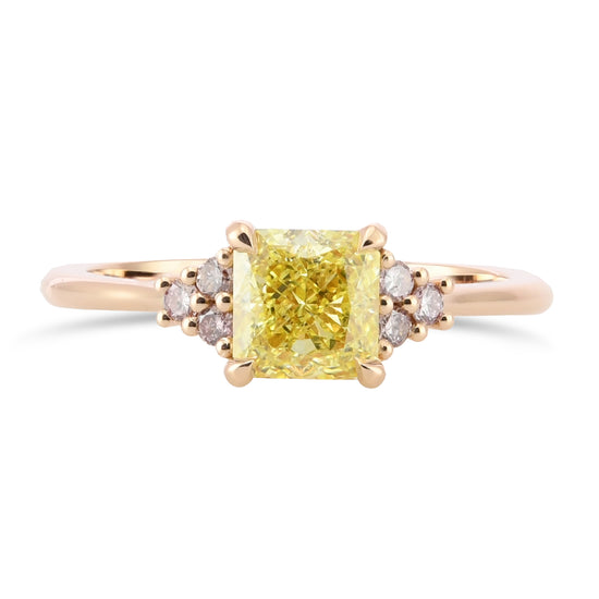 Fancy Intense Yellow Radiant & Fancy Light Pink Diamond Side-stone Ring