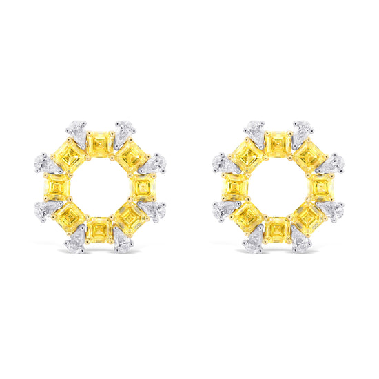 Fancy Intense Yellow Asscher and Pear Diamond Earrings.
