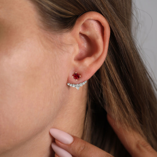 Red Ruby Studs and Diamond Ear Climbers
