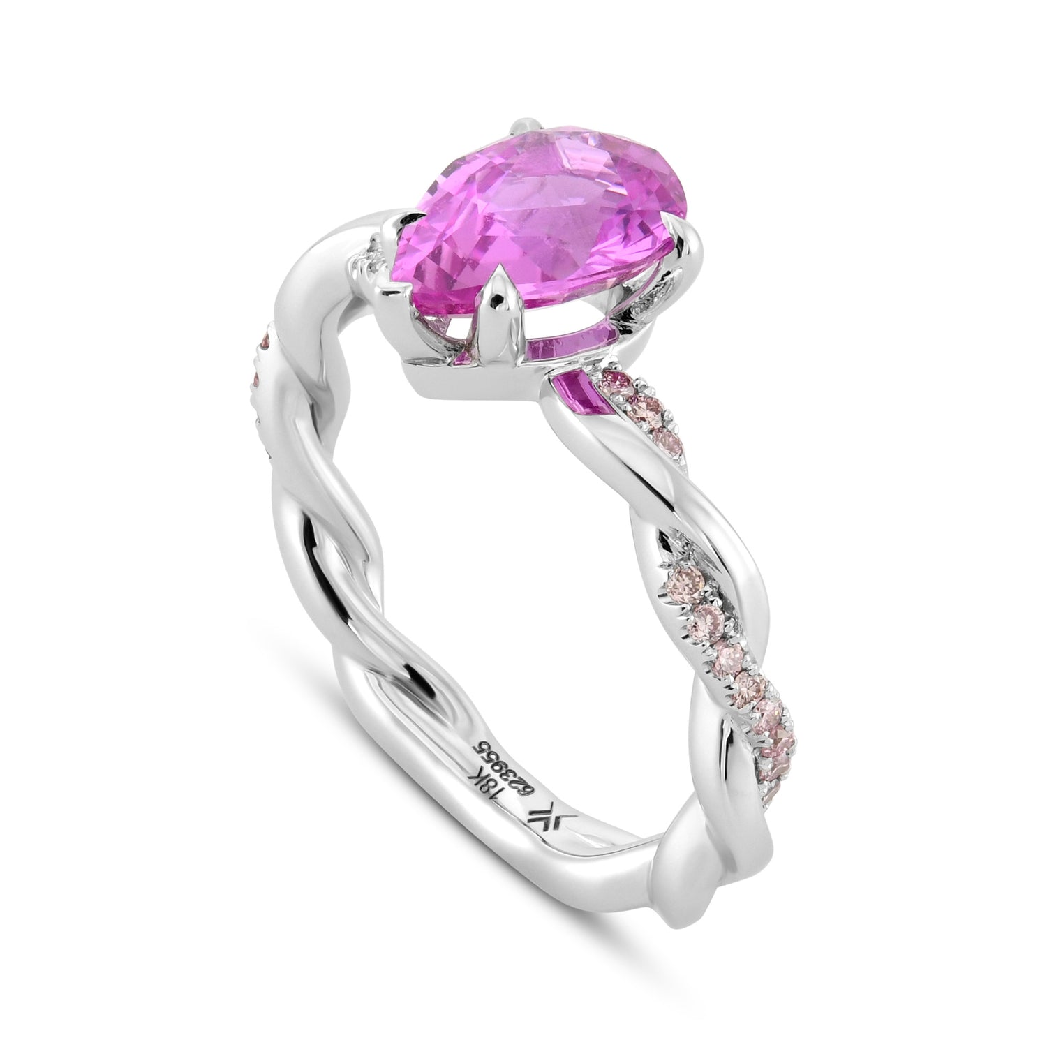 Pink Pear Sapphire & Pink Diamond Engagement Wedding Ring Set