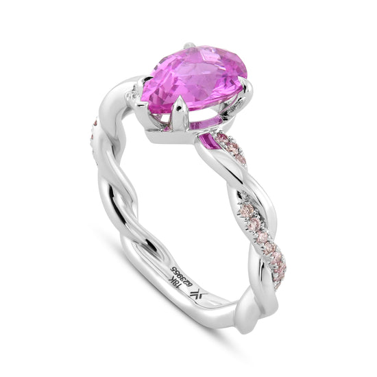 Pink Pear Sapphire & Pink Diamond Engagement Wedding Ring Set