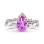 Pink Pear Sapphire & Pink Diamond Engagement Wedding Ring Set
