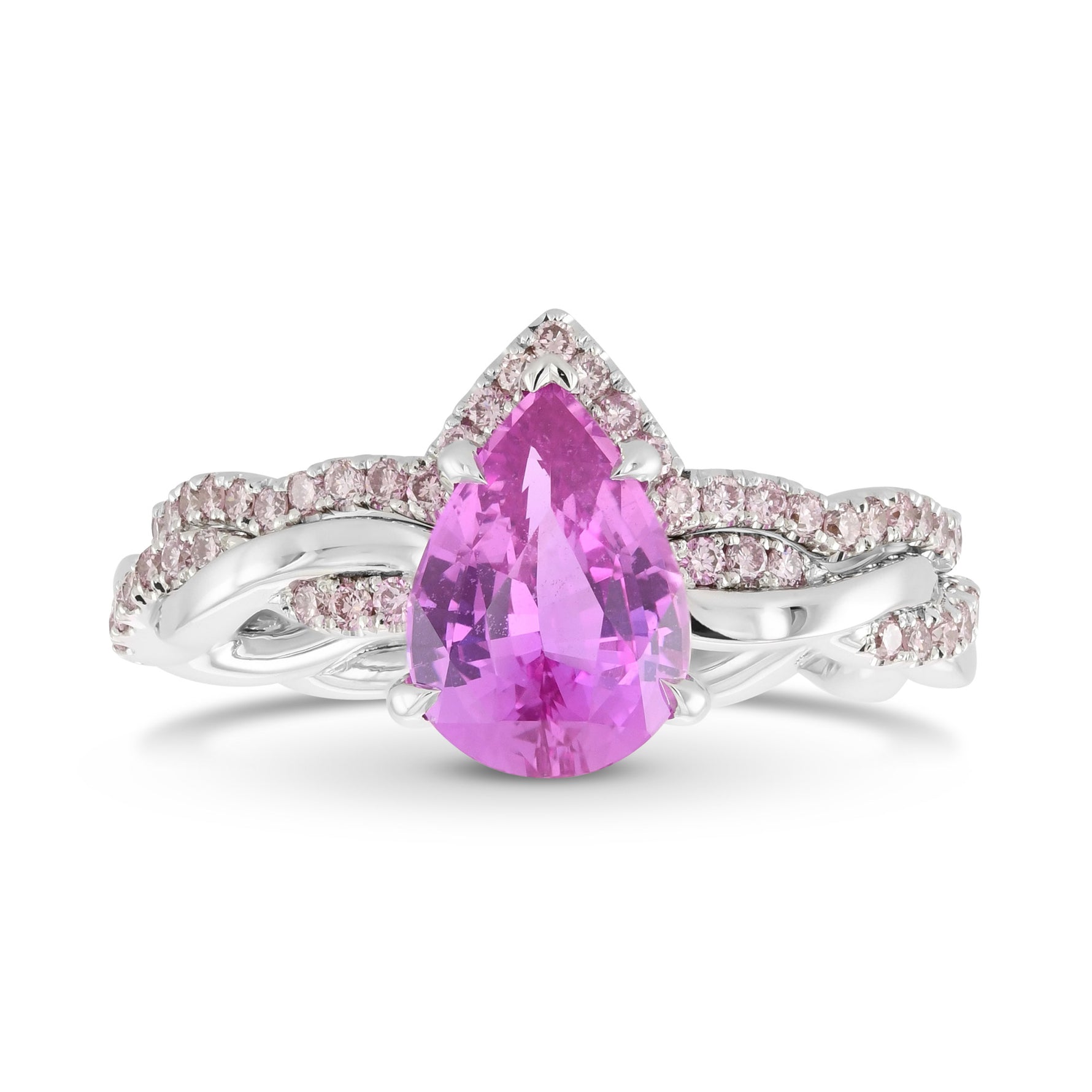 Pink Pear Sapphire & Pink Diamond Engagement Wedding Ring Set