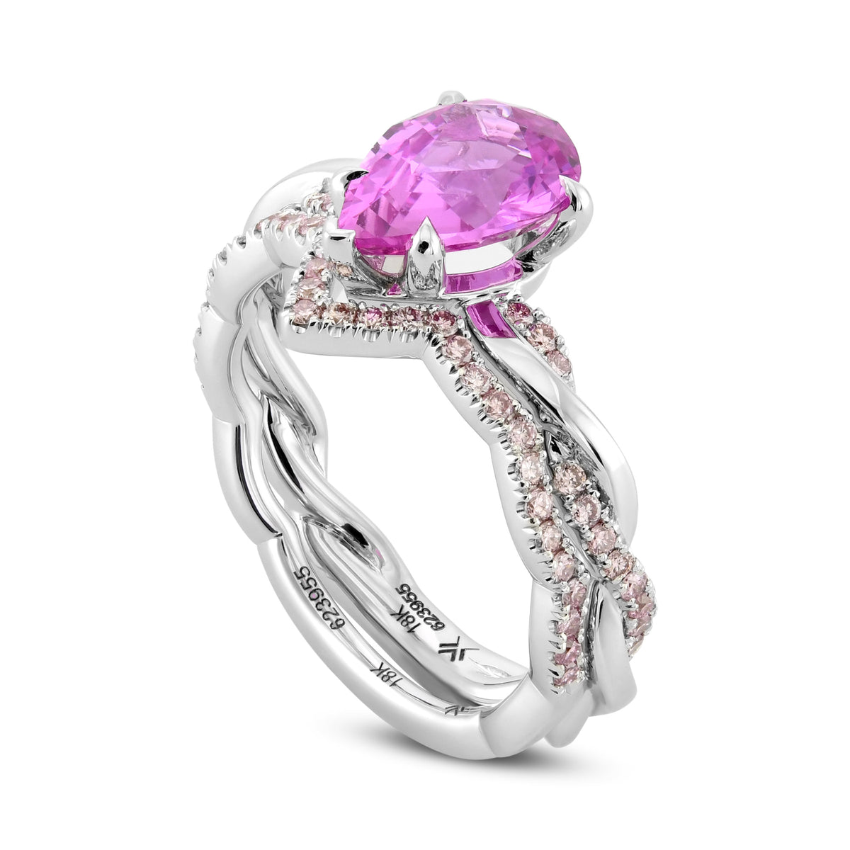 Pink Pear Sapphire & Pink Diamond Engagement Wedding Ring Set