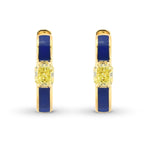 Radiant Fancy Yellow Diamond and Blue Enamel Hoop Earrings