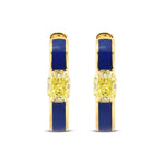 Radiant Fancy Yellow Diamond and Blue Enamel Hoop Earrings