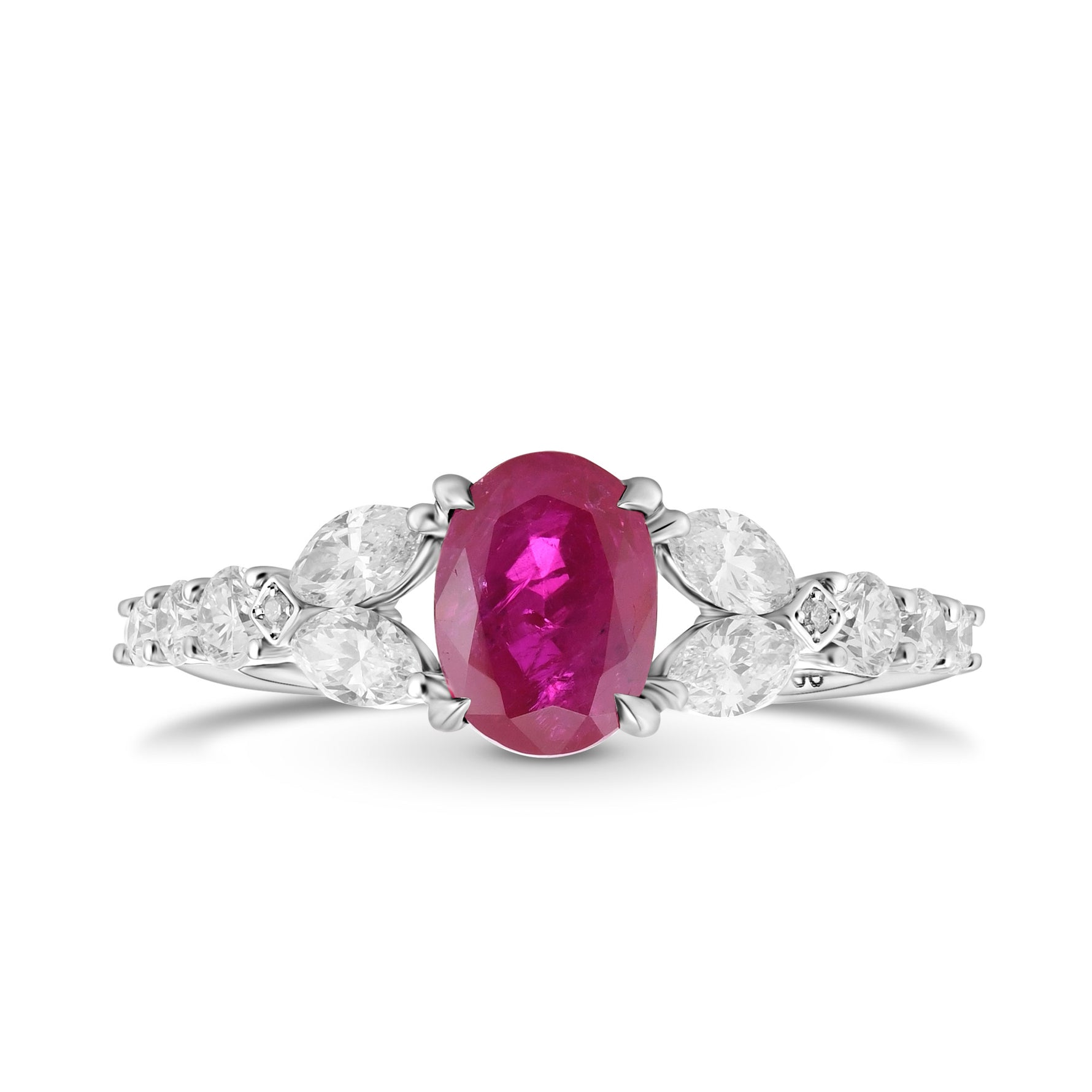 Oval Ruby and Diamond Side-stone Ring