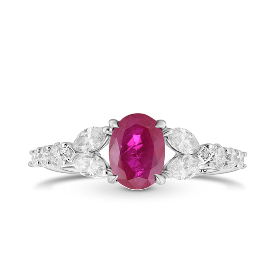 Oval Ruby and Diamond Side-stone Ring
