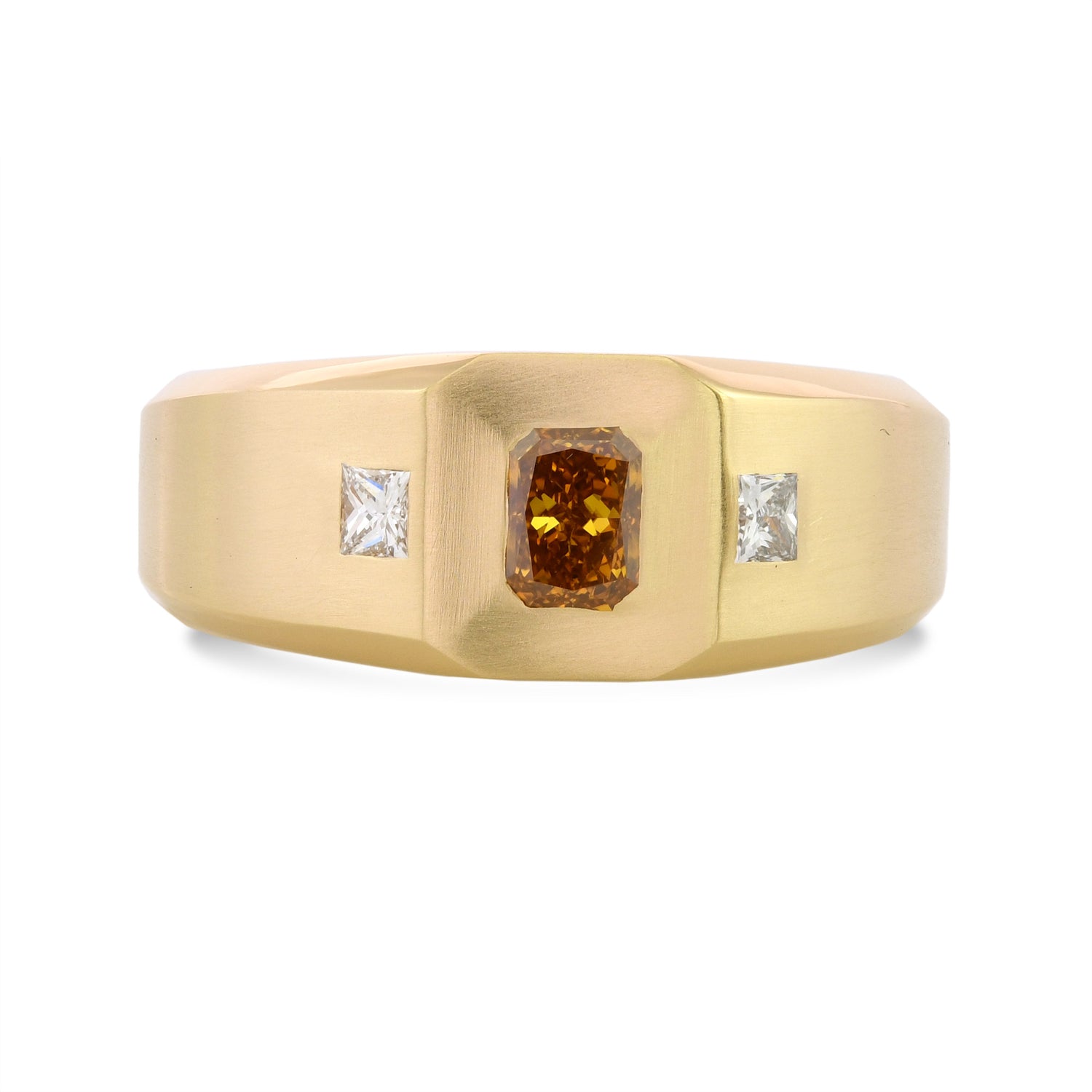 Fancy Deep Yellow Orange Radiant Diamond Men's Ring