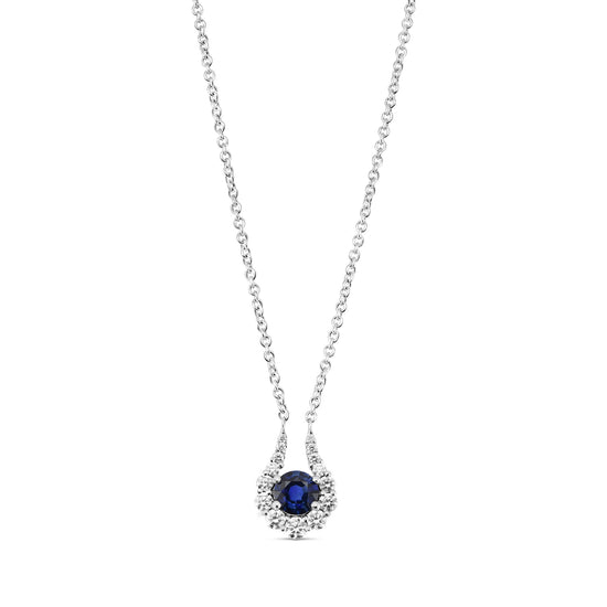 Round Blue Sapphire and Diamond Halo Pendant