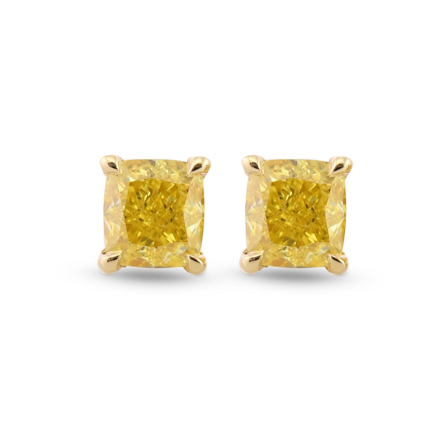 Fancy Intense Yellow Cushion Stud Diamond Earrings