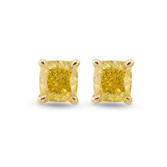 Fancy Intense Yellow Cushion Stud Diamond Earrings