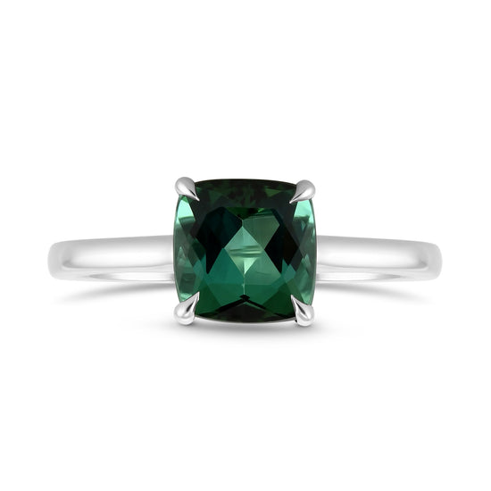 Cushion Green Tourmaline Solitaire Ring
