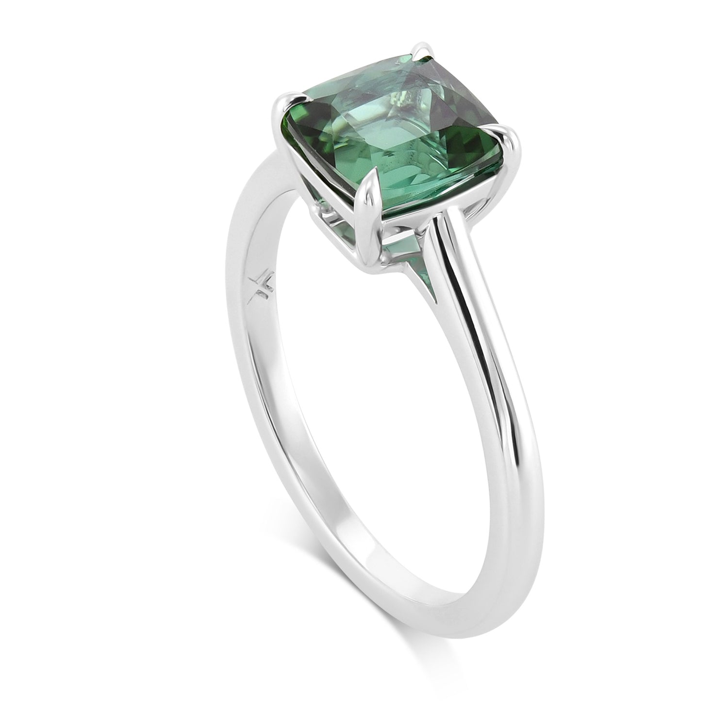 Cushion Green Tourmaline Solitaire Ring