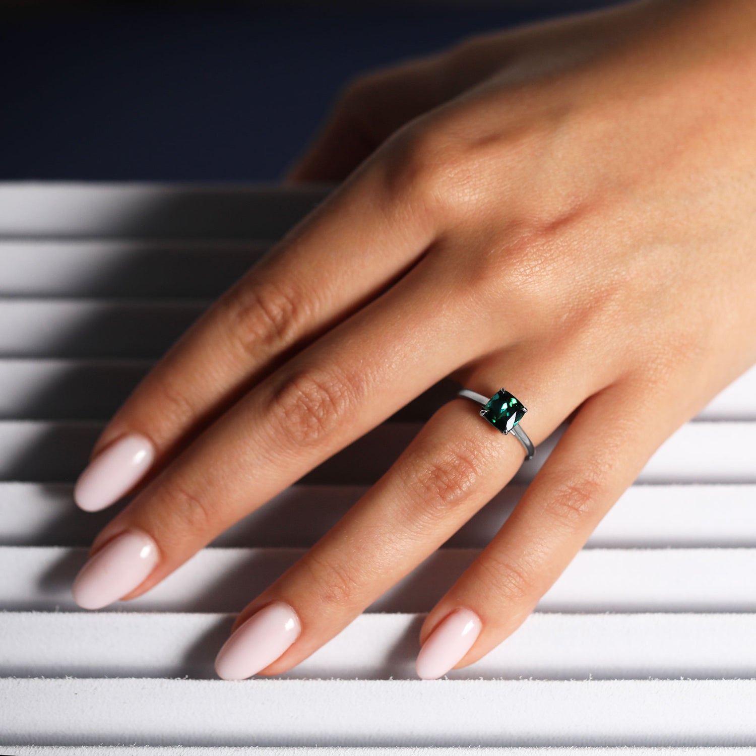 Cushion Green Tourmaline Solitaire Ring