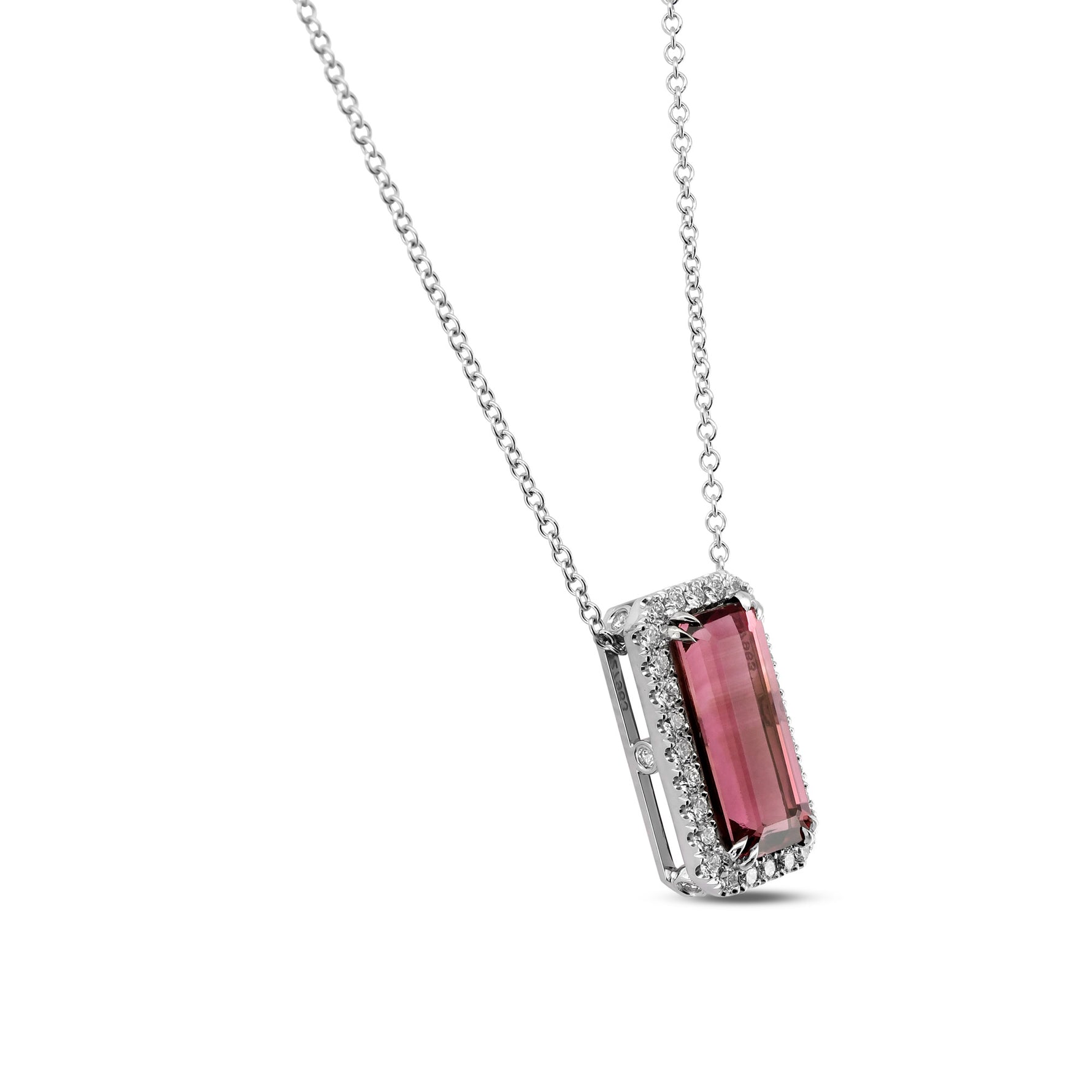 Emerald Pink Tourmaline Halo Pendant