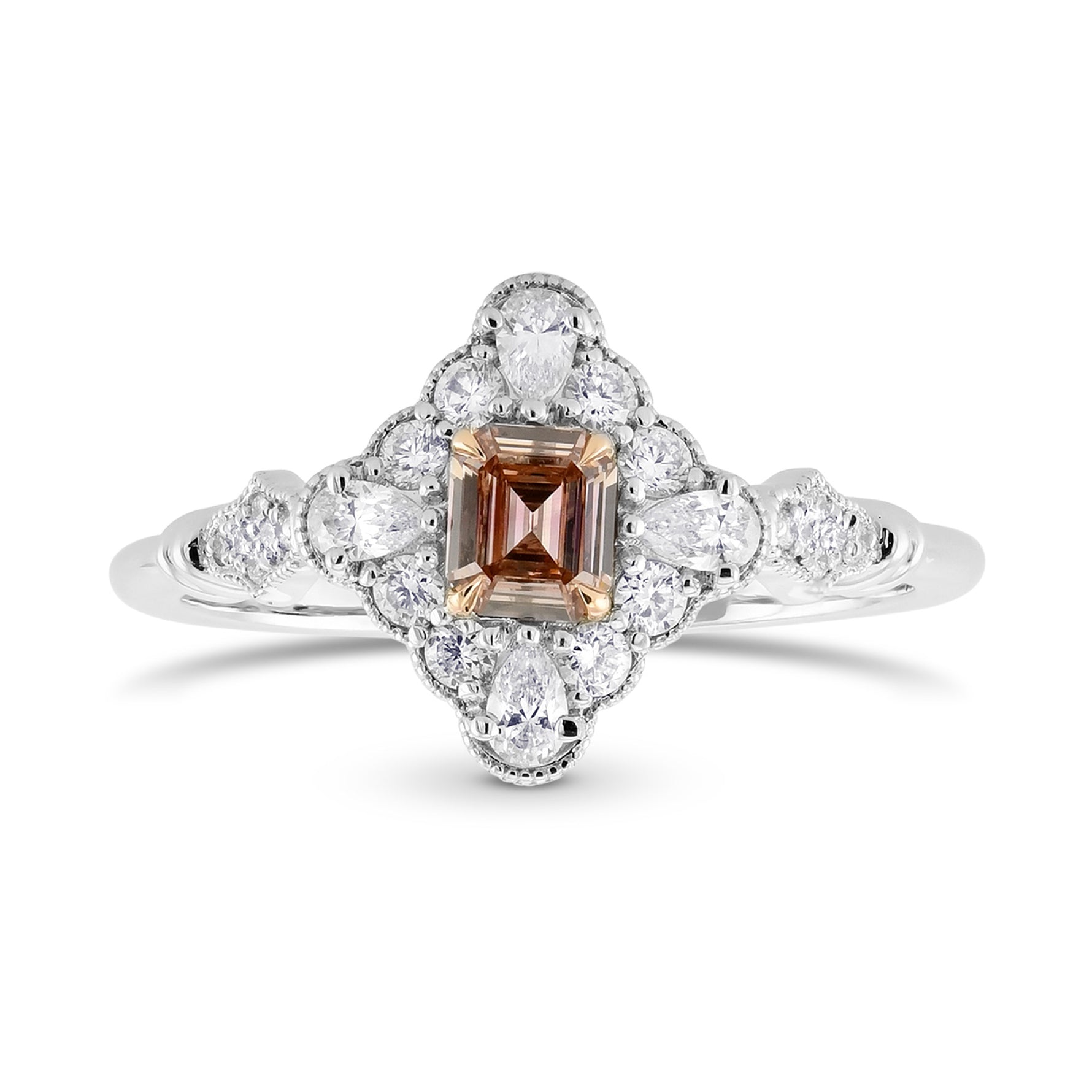 Fancy Brown Pink Emerald Vintage Diamond Ring