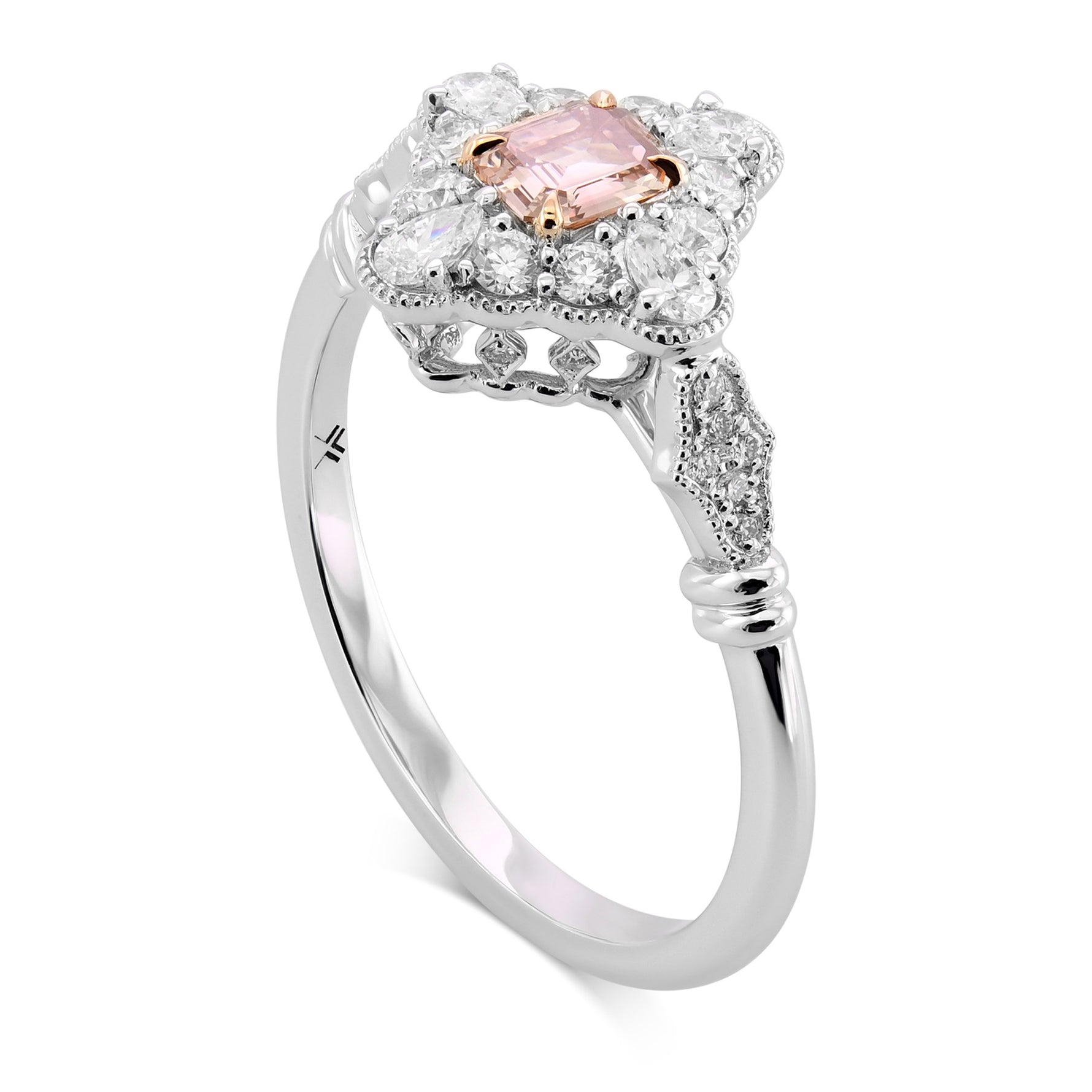 Fancy Brown Pink Emerald Vintage Diamond Ring