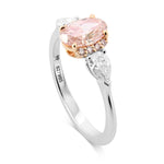 Fancy Orangy Pink Oval Diamond Semi-Halo Three-Stone Ring