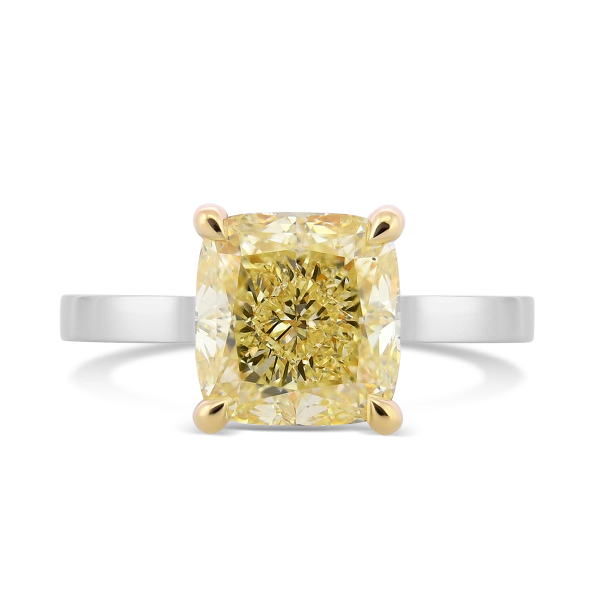 Fancy Light Yellow Cushion Solitaire Diamond Ring 
