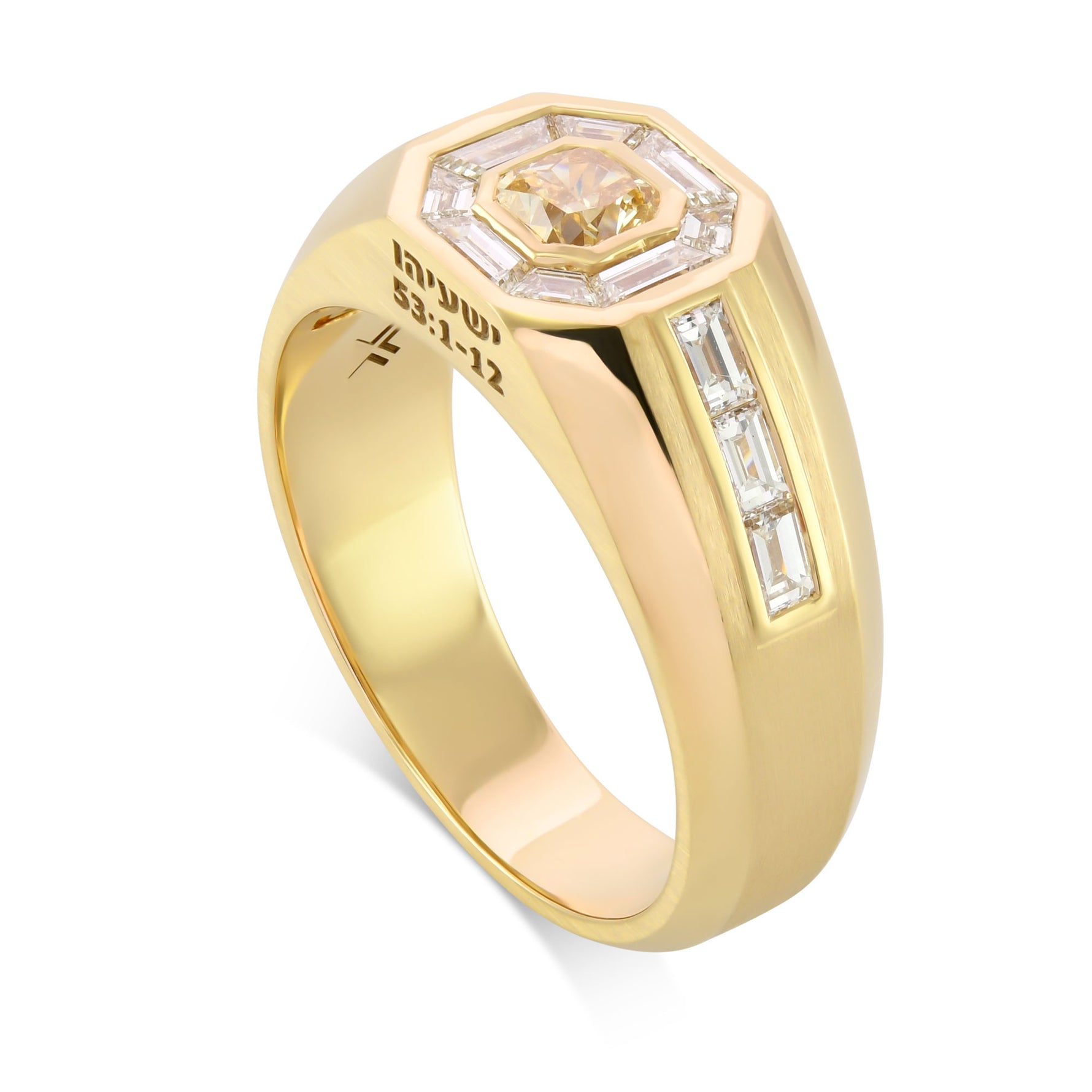 Fancy Orange Yellow Radiant Diamond Gent's Ring