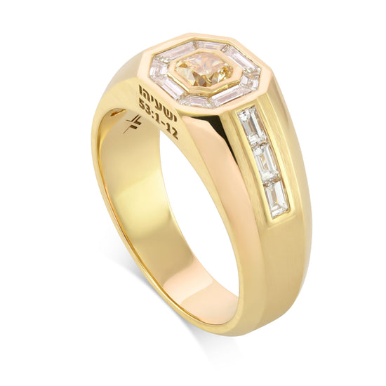 Fancy Orange Yellow Radiant Diamond Gent's Ring