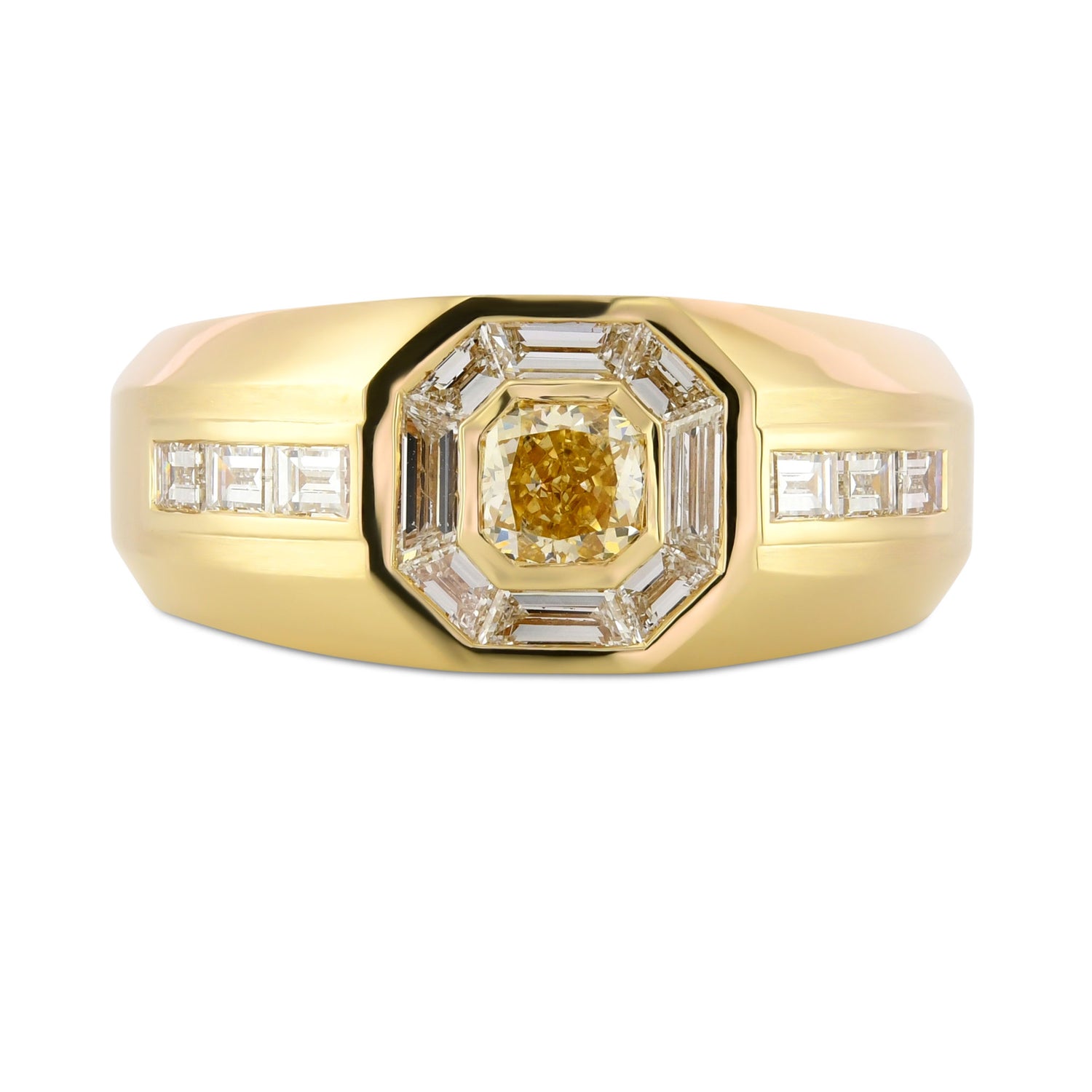 Fancy Orange Yellow Radiant Diamond Gent's Ring