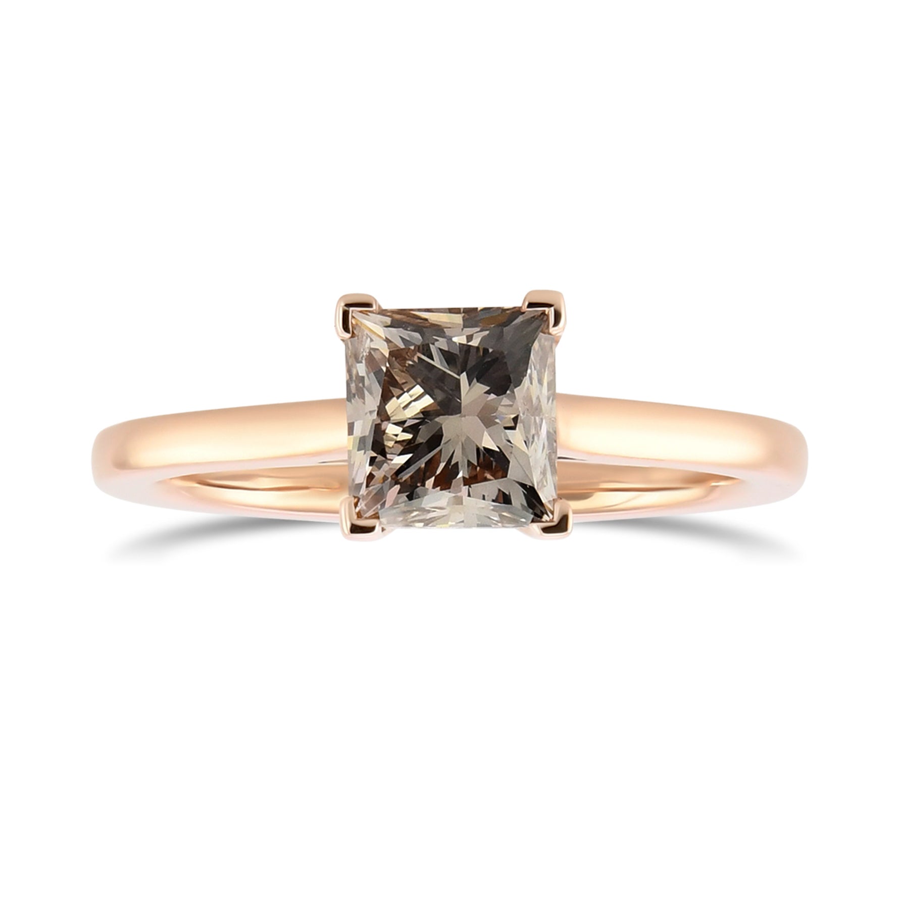 Fancy Light Brown Princess Solitaire Diamond Ring