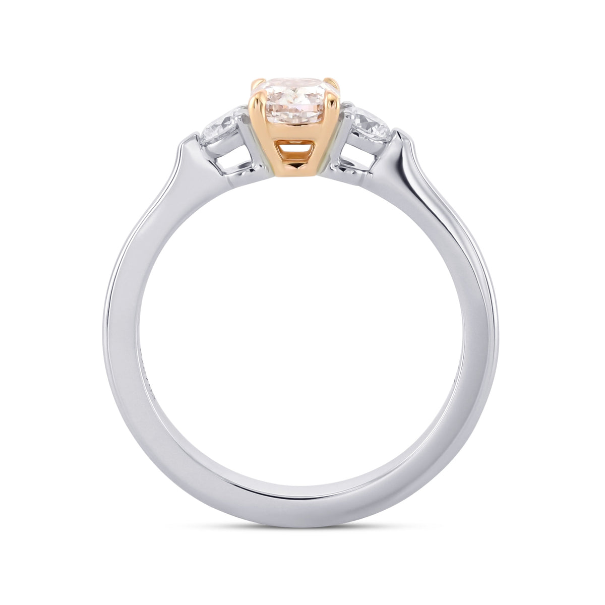 Fancy Brownish Pink Cushion & Round Diamond Three-stone Ring