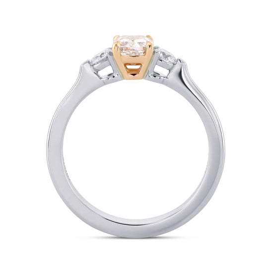 Fancy Brownish Pink Cushion & Round Diamond Three-stone Ring