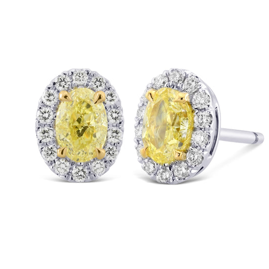 Fancy Yellow Oval Halo Diamond Earrings