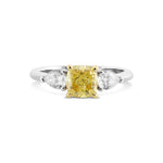 Fancy Yellow Cushion & Pear Three-Stone Diamond Ring