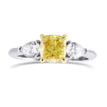 Fancy Yellow Cushion & Pear Three-Stone Diamond Ring