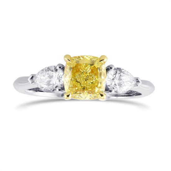 Fancy Yellow Cushion & Pear Three-Stone Diamond Ring