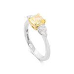 Fancy Yellow Cushion & Pear Three-Stone Diamond Ring