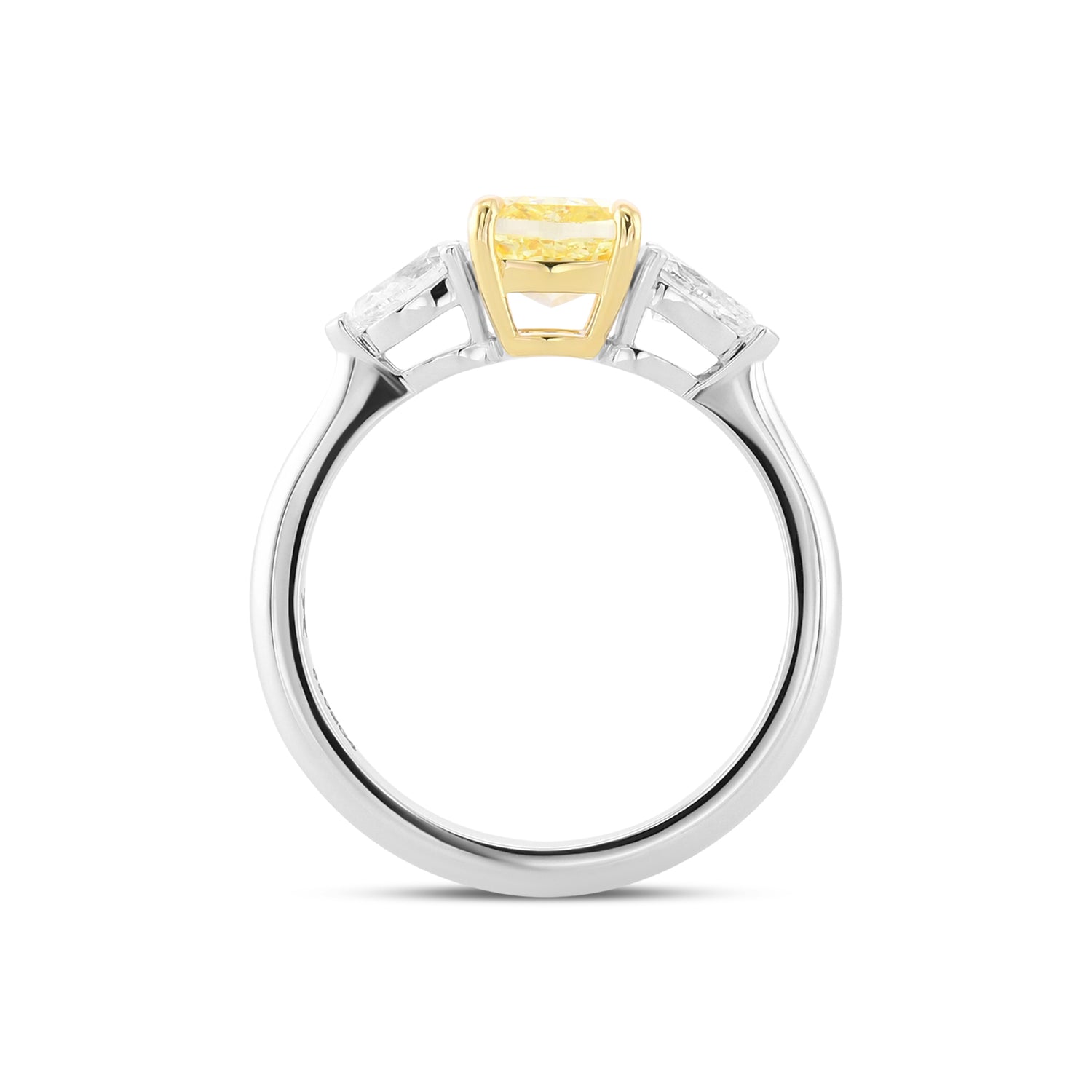 Fancy Yellow Cushion & Pear Three-Stone Diamond Ring