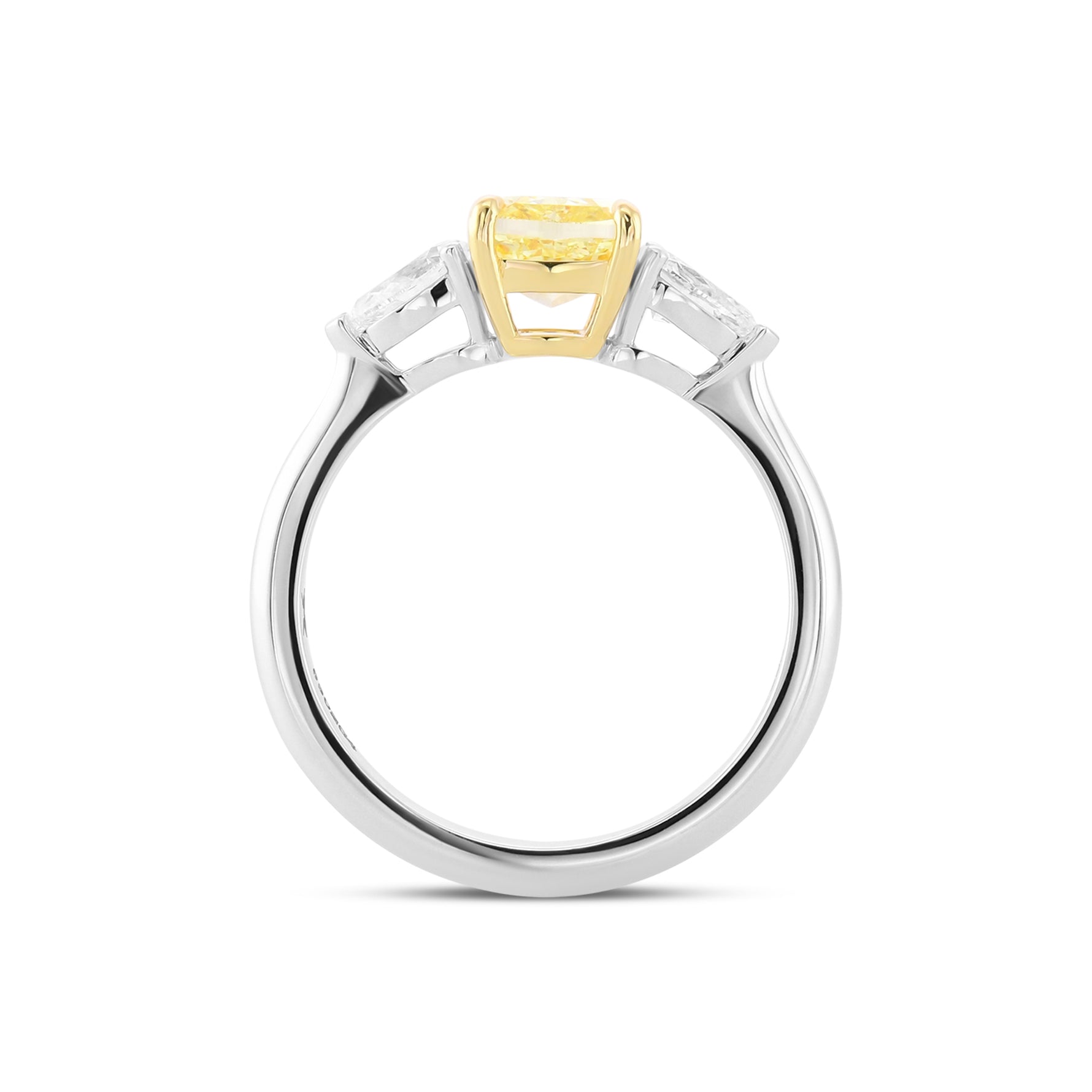Fancy Yellow Cushion & Pear Three-Stone Diamond Ring