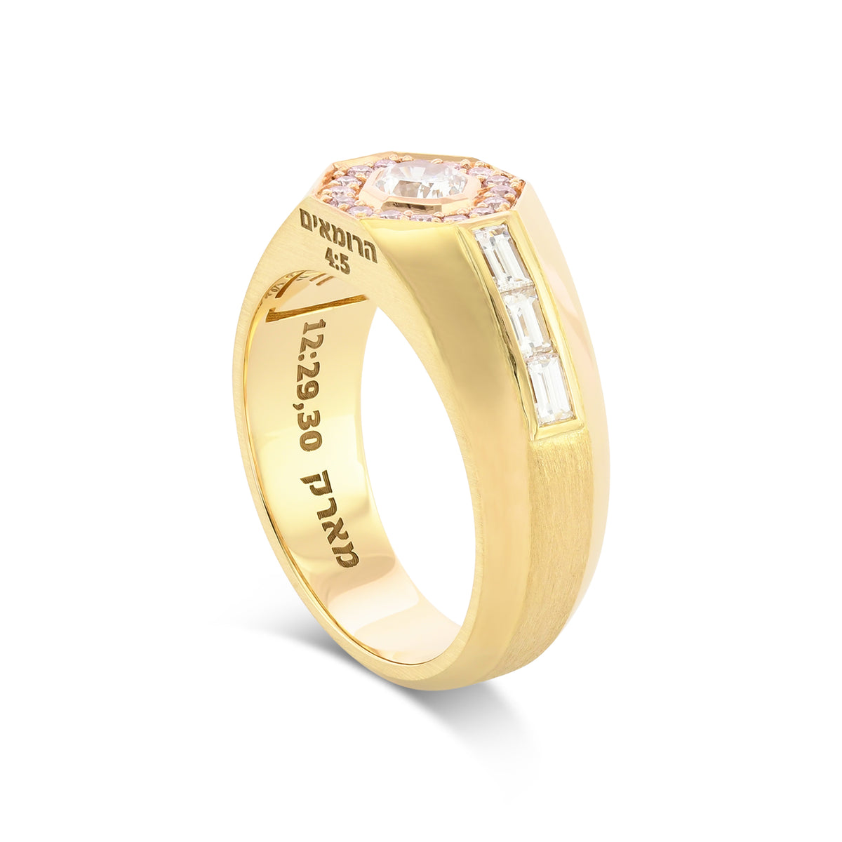 Light Blue Radiant Diamond & Pink Halo Diamond Men's Ring 