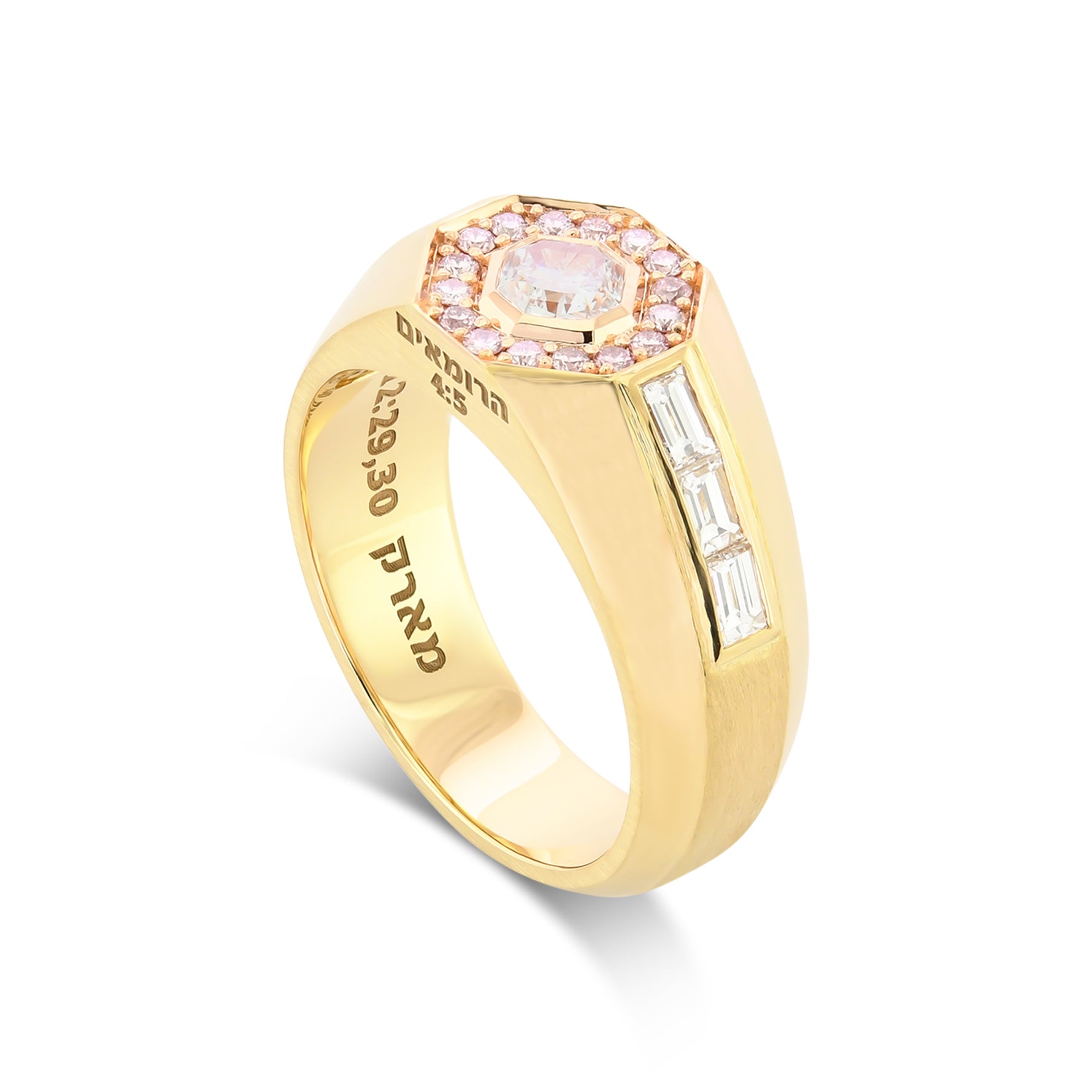 Light Blue Radiant Diamond & Pink Halo Diamond Men's Ring 