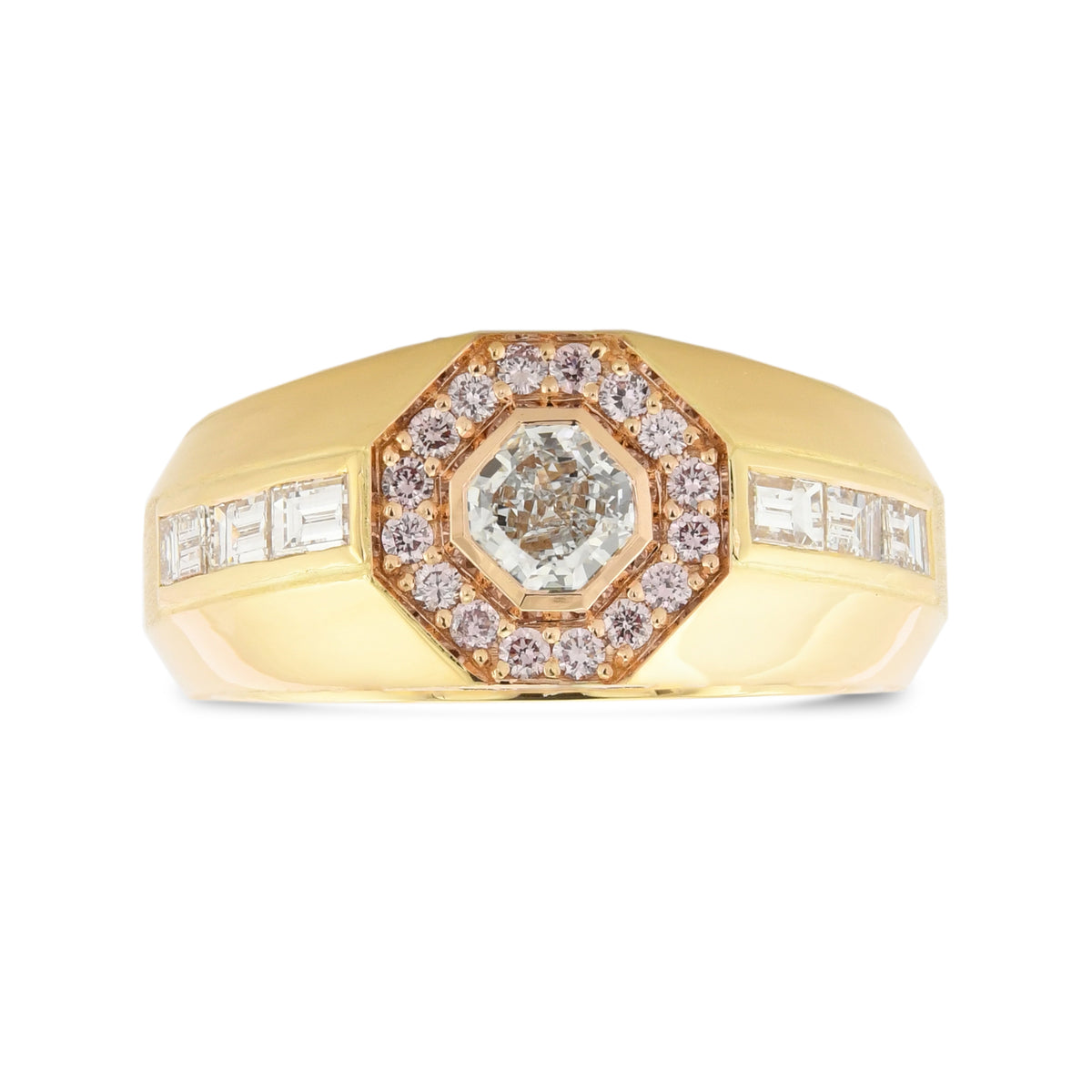 Light Blue Radiant Diamond & Pink Halo Diamond Men's Ring 